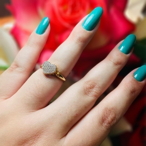 ANEL CORAÇÃO FOLHEADO A OURO