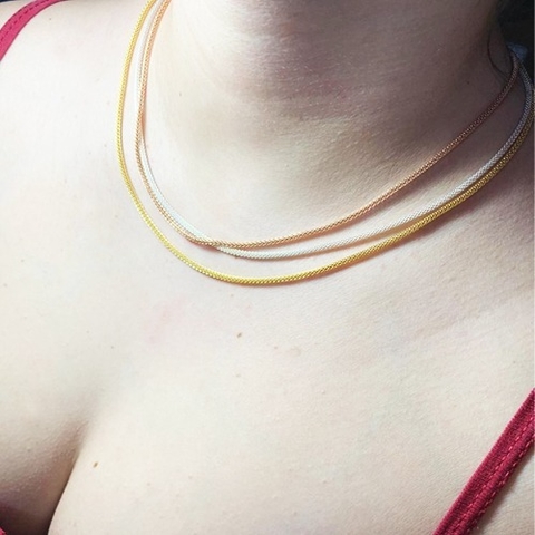 CORRENTE 3 CORES FOLHEADO A OURO 18K