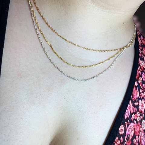 CORRENTE 3 CORES TRANÇADOS FOLHEADO A OURO 18K