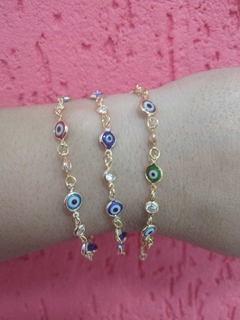 PULSEIRA FOLHEADA OLHO GREGO E CRISTAL