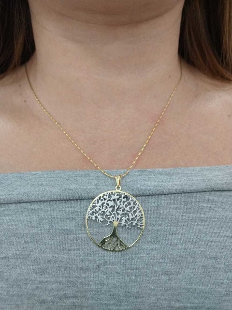 CORRENTE FOLHEADA COM PINGENTE ARVORE DA VIDA