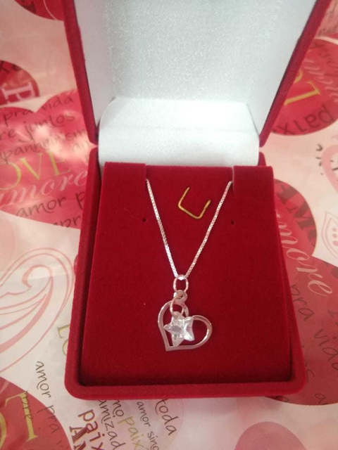 GARGANTILHA PRATA CORACÃO PINGENTE ESTRELA