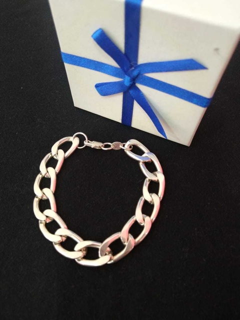 PULSEIRA MASCULINA FOLHEADA A PRATA