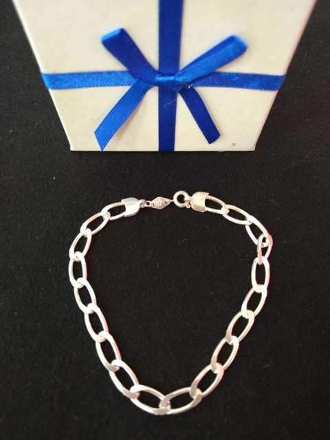 PULSEIRA MASCULINA FOLHEADA A PRATA BRUME LARGO