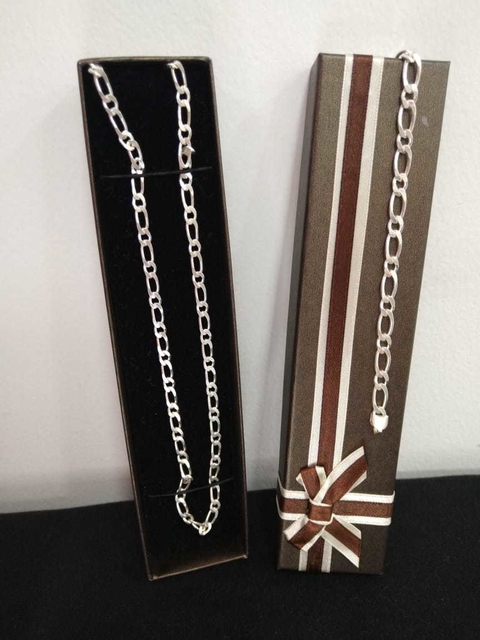 CONJUNTO MASCULINO CORRENTE E PULSEIRA FOLHEADA A PRATA