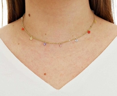 GARGANTILHA CHOKER FOLHEADA CRISTAL COLORIDO