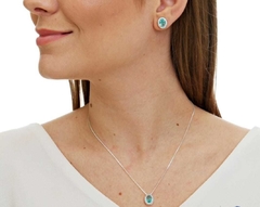 CONJUNTO FOLHEADO A PRATA AZUL TURQUESA