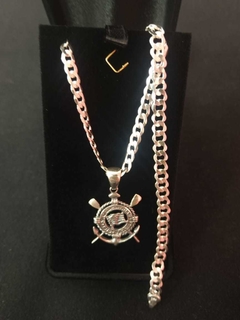 CONJUNTO PRATA CORRENTE COM PINGENTE E PULSEIRA