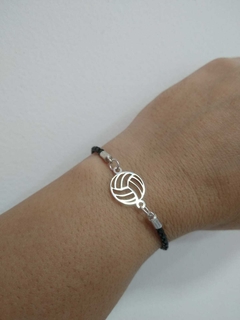 PULSEIRA COURO COM BOLA PRATA