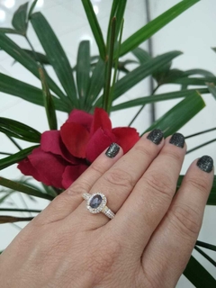 ANEL FOLHEADO ZIRCONIA LILAS