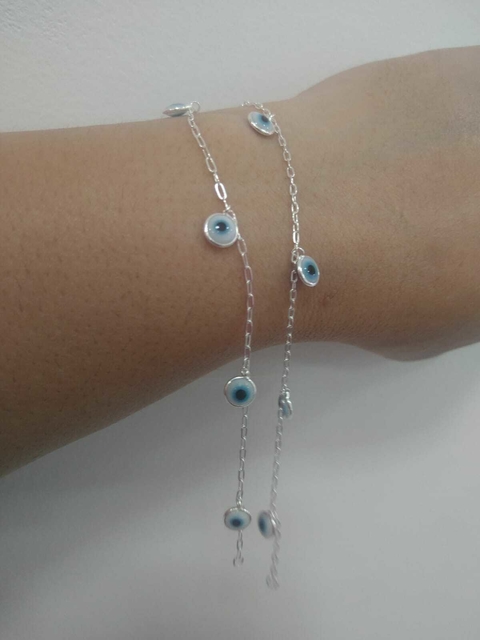 PULSEIRA PRATA COM PINGENTE OLHO GREGO