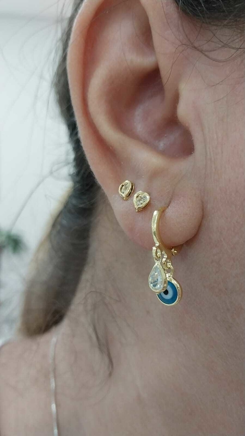 BRINCO ARGOLA PENDURADA DUPLA OLHO GREGO