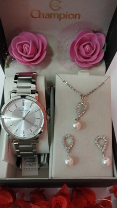 Kit Relógio Champion Feminino Elegance com Colar e Brincos CN25627Y