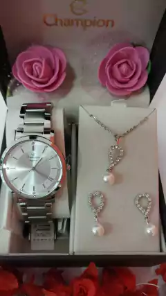 Kit Relógio Champion Feminino Elegance com Colar e Brincos CN25627Y