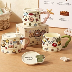 Taza de Cerámica con Tapa Happy Day - 400 ml