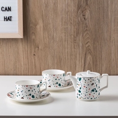 Set de Tetera con 2 Juegos de Tazas con Plato Diseño Piedras Terrazo