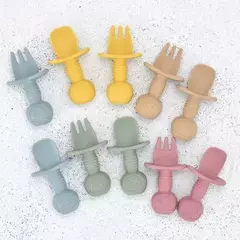 Set Mini Cubiertos Cuchara Tenedor Silicona Bebe Aprendizaje