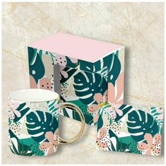 Taza de Cerámica Leaves Green + Tarjeta de Regalo - 330ml - comprar online