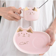 Taza de cerámica con plato + cucharita gatito - comprar online