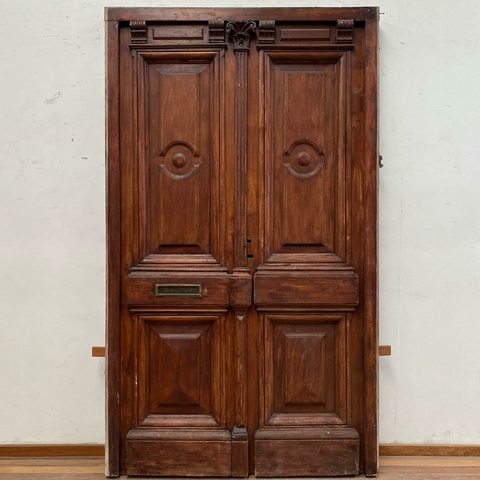 Puerta de entrada doble hoja estilo colonial Cedro - Cod: 6437
