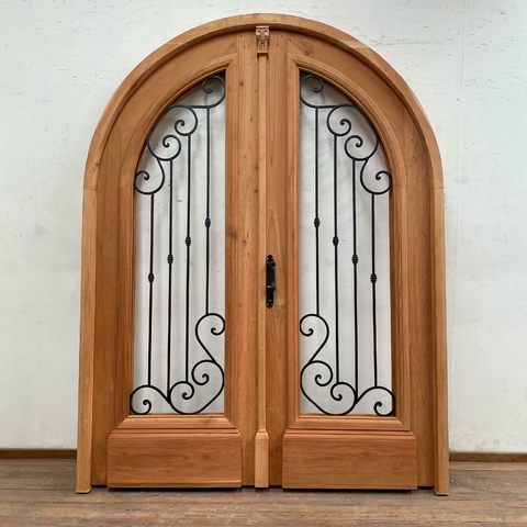 Puerta de entrada estilo colonial doble hoja 1/2 punto en Cedro - Cod: 6671