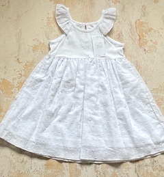 Solero blanco pollera plumeti y canesu de algodón con corazón bordado