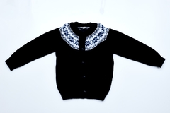 Cardigan de lana azul marino con guarda blanca