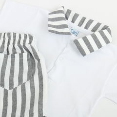 Conjunto remera y short rayado gris y blanco