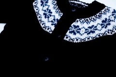 Cardigan de lana azul marino con guarda blanca - comprar online