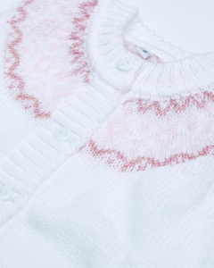 Cardigan de lana blanco con guarda rosa - comprar online