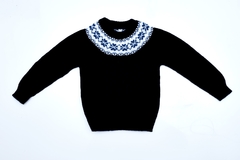 Sweater de lana azul marino con guarda blanca