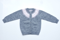 Cardigan de lana gris con guarda rosa - comprar online