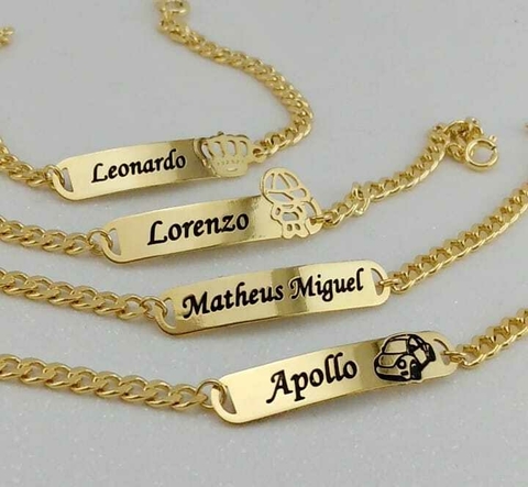 Pulseira personalizada infantil folheada em ouro 18k