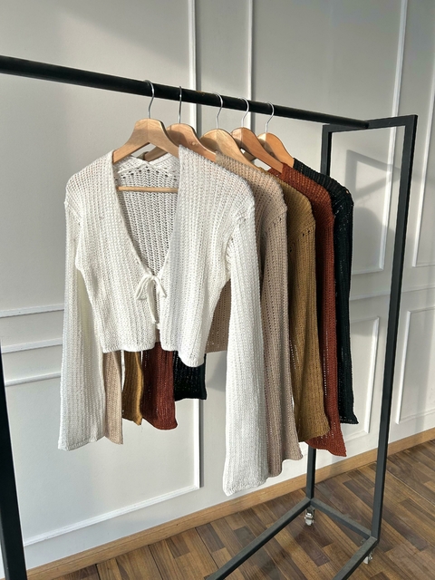 CROP TOP HILO MANGA OXFORD ATADO ADELANTE - comprar online