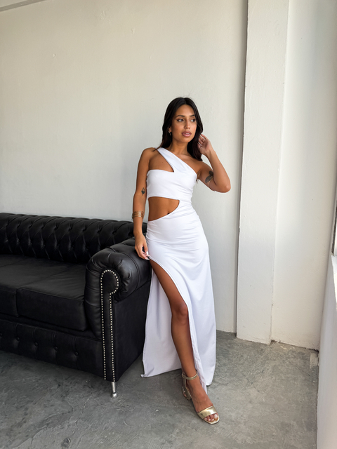 VESTIDO LARGO UN HOMBRO CON BANDO LYCRA - comprar online