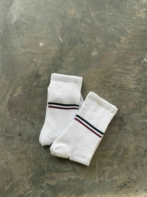 DOCENA DE MEDIAS RAYAS BORDO Y AZUL