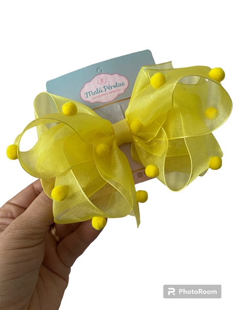 Laço Organza e Pompom amarelo