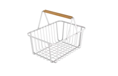 Cesta de Metal Branca Com Alças em Madeira na internet