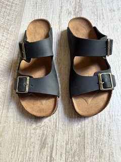 Sandalias de cuero tipo Birken 2 tiras color Negro