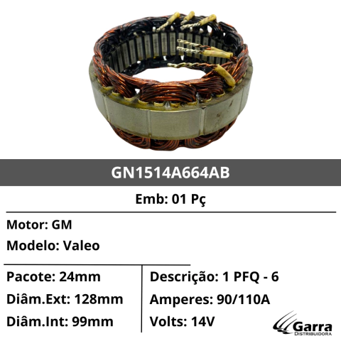 4261 ESTATOR VALEO ØI99 X L24,4MM 6P2F GM 14V