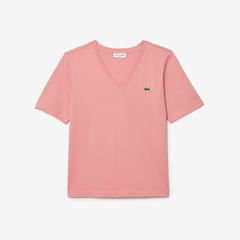 REMERA DE MUJER DE ALGODÓN PIMA CON CUELLO DE PICO LACOSTE - TF 0899 - QDS