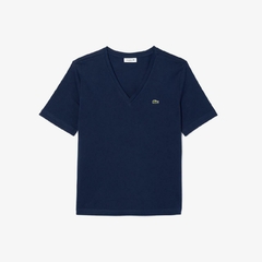REMERA DE MUJER DE ALGODÓN PIMA CON CUELLO DE PICO LACOSTE - TF 0899 - 166