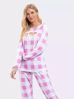 Pijama Manga Longa com Calça Jogger Xadrez Rosa Ref.: 20.13.0147