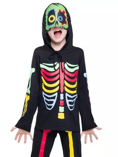 Pijama Manga Longa - Esqueleto Color Com Capuz