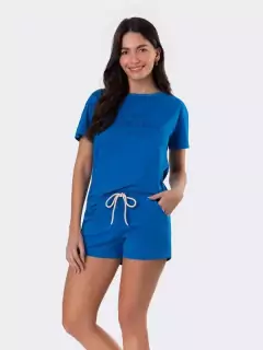 Pijama Manga Curta Color Azul