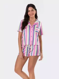 Pijama Cropped Americano Sintonia Listrado