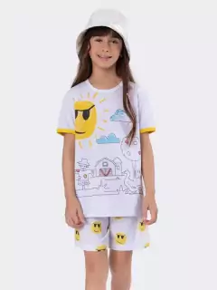 Pijama Manga Curta Infantil com Kit de Canetinhas