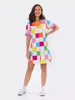 Camisola Manga Curta Aberta Americana Color Grid - comprar online
