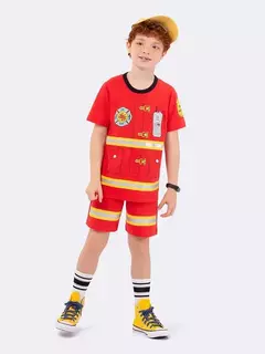 Pijama Manga Curta Infantil Bombeiro - Acompanha Canetinha Acrilex e Saquinho de Malha - comprar online