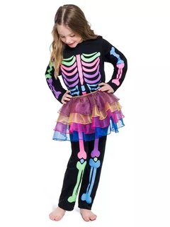 Pijama Manga Longa - Esqueleto Color Com Saia - comprar online